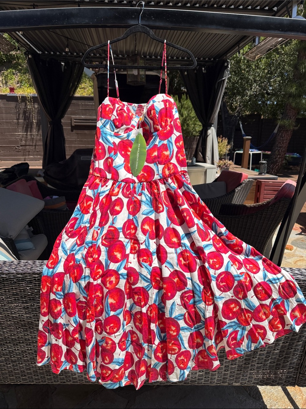 FARM Rio Cherry Print Linen Blend Midi Dress NWT XL - Picture 2 of 7